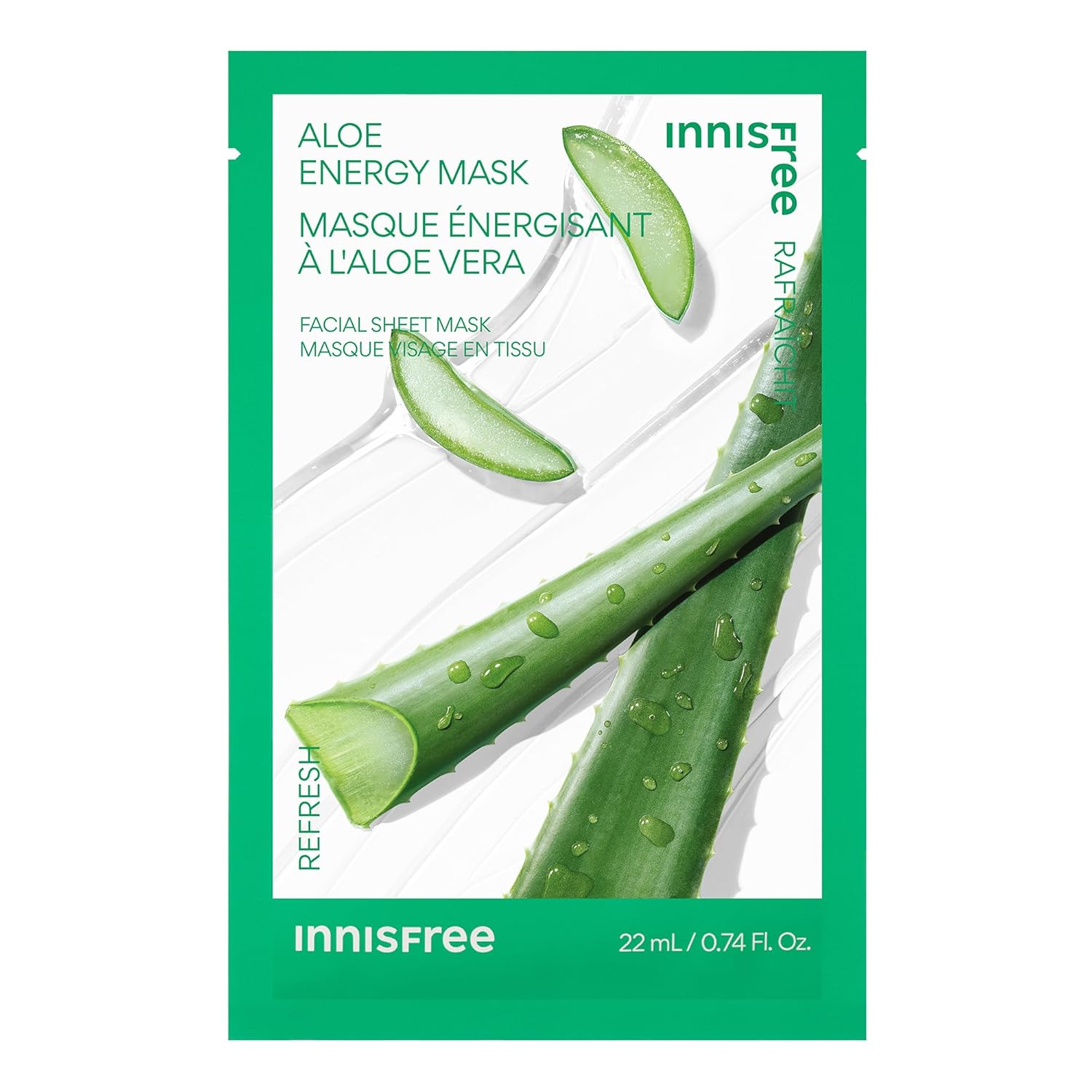 innisfree Energy Mask, Hydrating and Soothing Serum Korean Sheet Mask, Face Mask for Bright, Glowing Skin Aloe