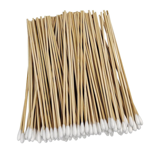 100 Pcs 6 Inch Long Bamboo Cotton Swabs with Wooden Handles-Cotton Tip Applicators for Cleaning, Makeup, Pets Care,Remover - For Ceramics, Jewelry (100) 500