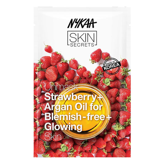 Nykaa Naturals Skin Secrets Bubble Sheet Mask, Strawberry and Argan Oil, 0.67 oz - Sheet Face Mask for Dull, Dry Skin - Reduces Dark Spots, Blemishes