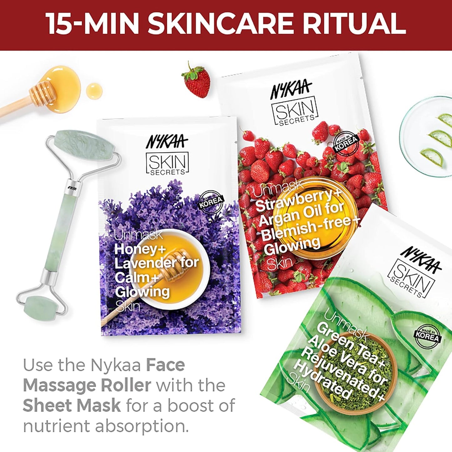 Nykaa Naturals Skin Secrets Bubble Sheet Mask, Strawberry and Argan Oil, 0.67 oz - Sheet Face Mask for Dull, Dry Skin - Reduces Dark Spots, Blemishes